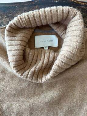 Brochu Walker Cashmere Turtleneck Sweater with Leather Sleeve Patches